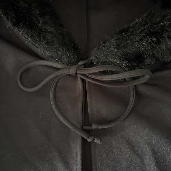 Vintage CALIFORNIA CONCEPTS Fur Collar Jacket Womens M Black 90s Long Tie Front - Picture 4 of 9